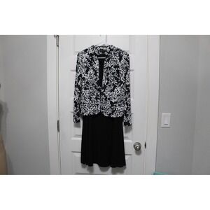 Jessica Howard Black White Floral Sequin‎ Dress Jacket Set Petite 10P